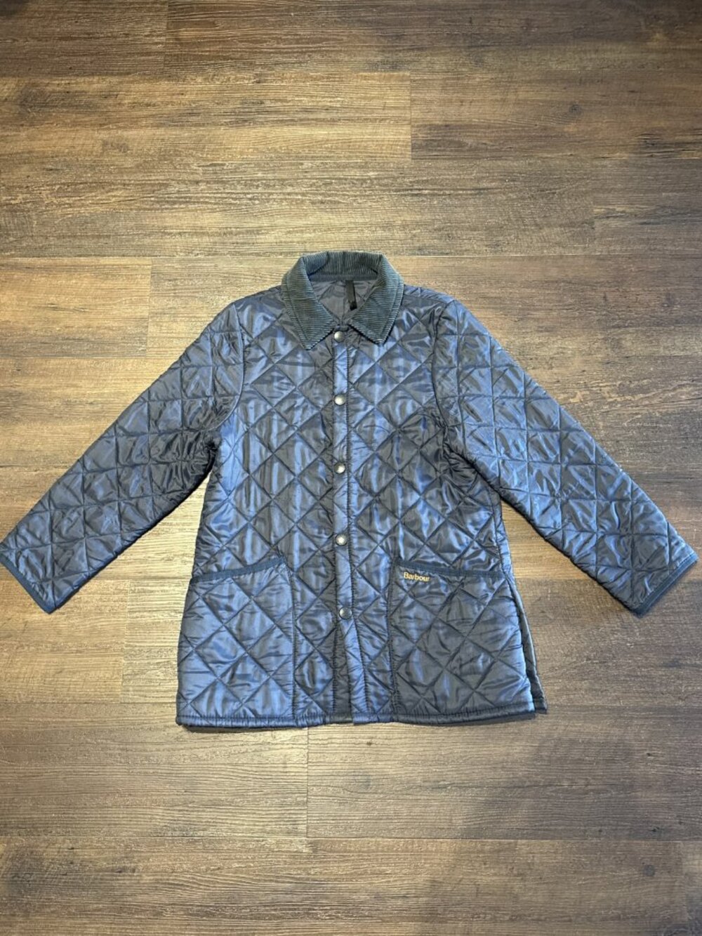 Barbour Liddesdale Kids Quilted Jacket XL 12-14 Navy Corduroy Collar England
